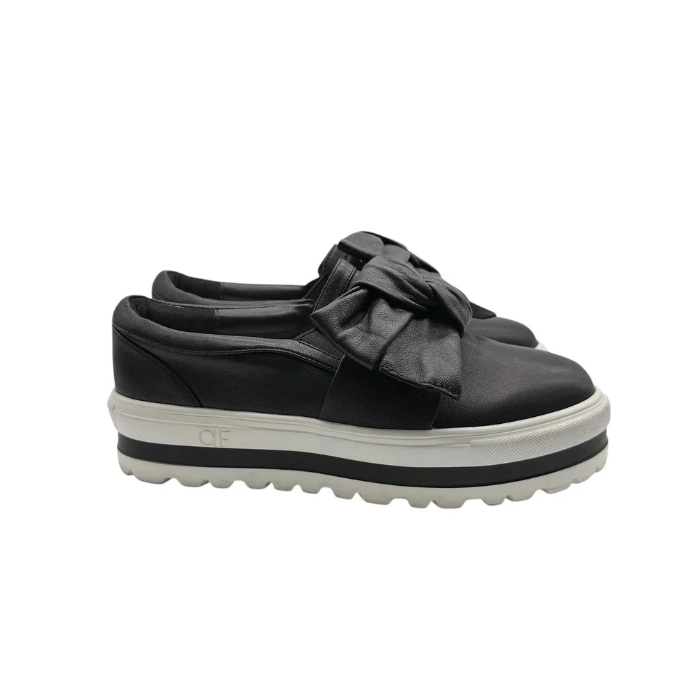 Anne Fontaine Black Platform Loafers Slip On Bow Accent Women's Shoes Size 39‎